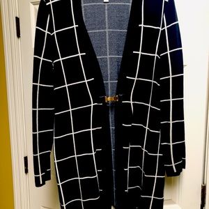 NWOT Navy & White Plaid long Sweater Jacket